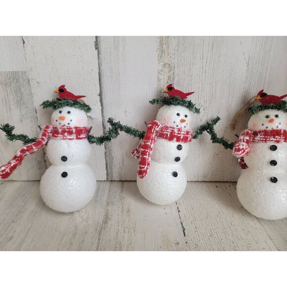 Snowman cardinal bird nest ornament Xmas set - Picture 4 of 7